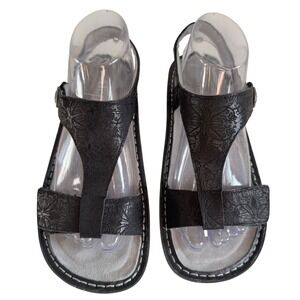 Alegria Kleo Black Embossed Leather T-Strap Sandals KER-878 Size 38
